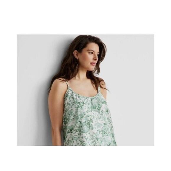 State of Day XL Tank Top Linen Blend Sage Green & Cream Floral Palm Beach Boho - Picture 1 of 6